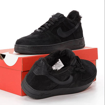 Кросівки чоловічі зимові Nike Air Force Winter Black Кросівки чоловічі Найк Аір Форс чорні з хутром, фото 1