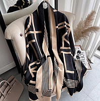 Шарф женский теплый бежевый черный двусторонний дизайнерский, зимний кашемировый шарф бежевый, черный, премиум