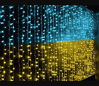 Новогодняя Светодиодная Гирлянда Штора 280 Led Лампочек 2 х 1 м Флаг Украины