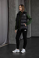 Комплект женский Спортивный костюм на флисе + Жилетка (Безрукавка) The North Faсе утепленный зима хаки-черный