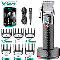 Профессиональная беспроводная машинка для стрижки волос с дисплеем VGR V-682 подставкой и сменными насадками