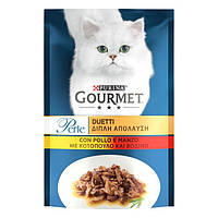 Влажный корм для кошек Gourmet Perle (Гурмэ Перл) для котов мини филе в подливке с курицей и говядиной 85 г