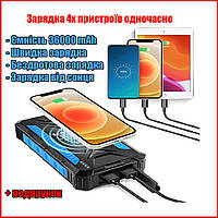 Повербанк солнечная батарея 36000mah универсальный противоударный с фонариком Быстрая зарядка 3.0