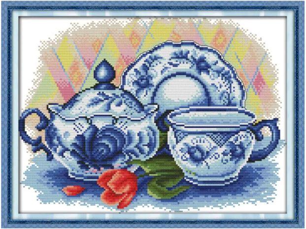 Набір для вишивання за нанесеною на канву схемою "The celadon teapot ".AIDA 14CT printed , 36*29 см