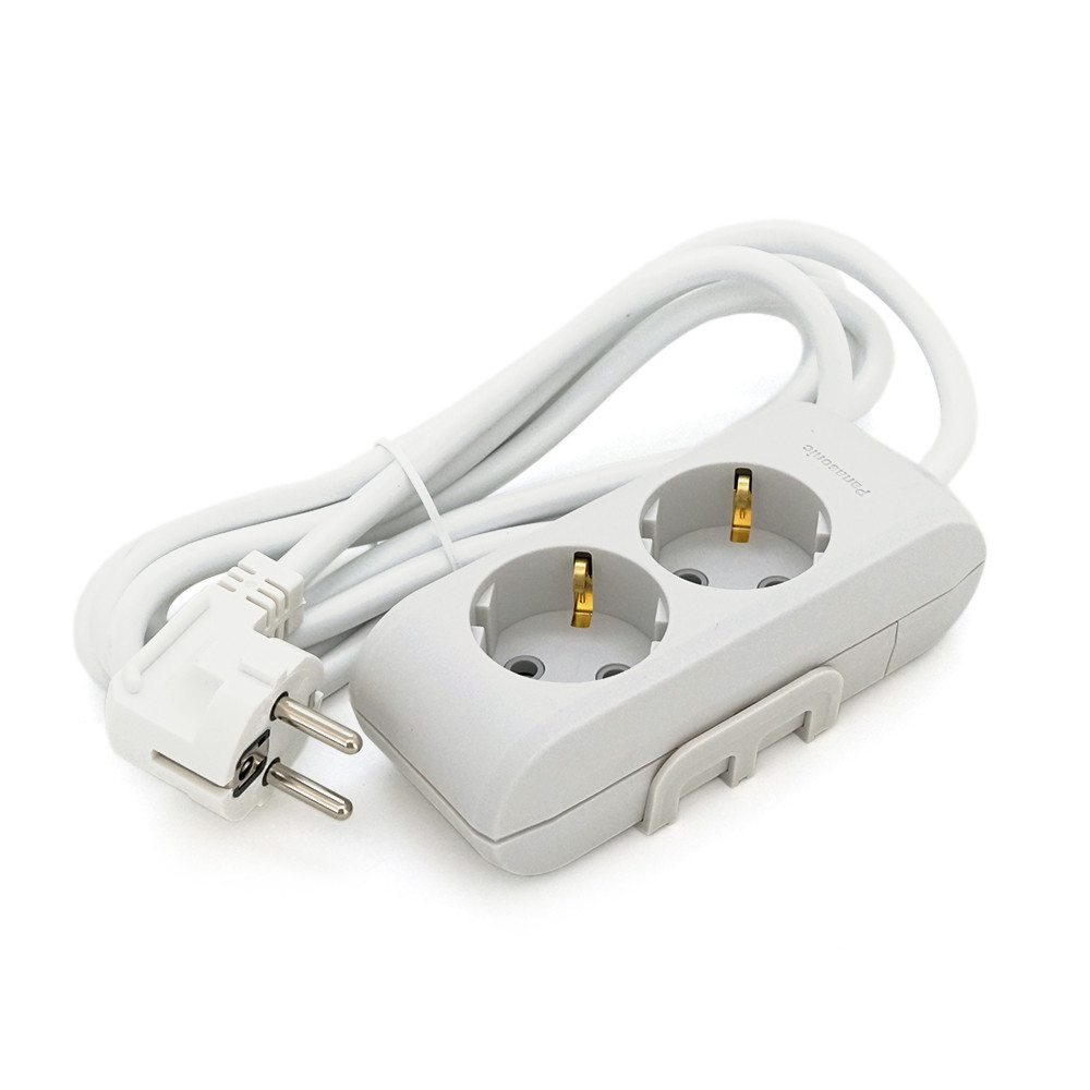 Подовжувач Panasonic X-tendia із заземленням 2 гнізда, 2 м, з захистними шторками, сірий, фото 1