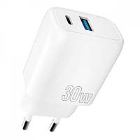 Сетевое Зарядное Устройство Proove Silicone Power Plus 30W (Type-C + USB) white