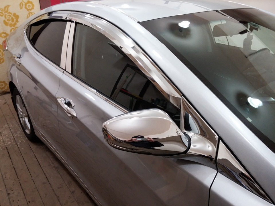 Вітровики, дефлектори вікон хромовані Hyundai Elantra MD 2011-2015 (Auto Clover)