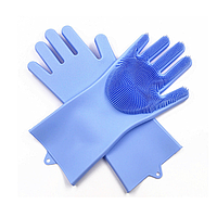 Хозяйственные силиконовые перчатки для уборки и мытья посуды Magic Silicone Gloves Синий «T-s»