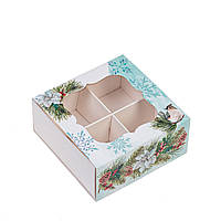 Коробка 80х80х35 (на 4 цукерки) з вікном "Новорічна"