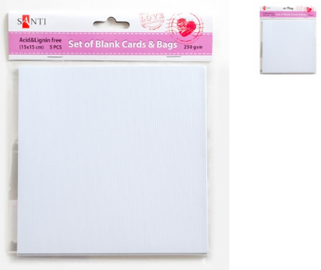 Набір білих текстурованих заготовок для листівок, 15см*15см, 250г/м2, 5шт.