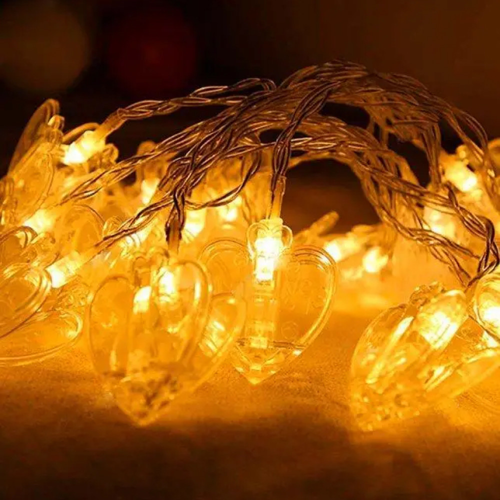 Світлодіодна новорічна гірлянда "Прищіпки-фігурки" 12 LED, 5 м + перехідник, 220 V, IP44, Теплий білий Прищіпка-сердечко