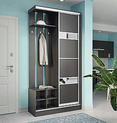 Сучасний передпокій купе 120 см в коридор з дзеркалом, полицею для взуття, гачками для одягу венге Єва Київський Стандарт