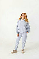 Сірий теплий спортивний костюм на флісі Оверсайз S-XL (42-48) для дівчини