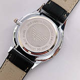 Сріблястий чоловічий годинник Emporio Armani (Армані) з чорним ремінцем і білим циферблатом, дата - код 2339, фото 4