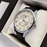 Сріблястий чоловічий годинник Emporio Armani (Армані) з чорним ремінцем і білим циферблатом, дата - код 2339, фото 3