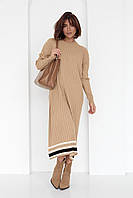 Женское теплое трикотажное вязаное платье миди свободного кроя