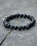 Парні чорні браслети з шунгіту вулканічного каменю для закоханих із короною, фото 4