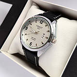 Сріблястий чоловічий годинник Tissot (Тісот) з чорним ремінцем і білим циферблатом, дата - код 2342, фото 4