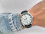 Сріблястий чоловічий годинник Tissot (Тісот) з чорним ремінцем і білим циферблатом, дата - код 2342, фото 3