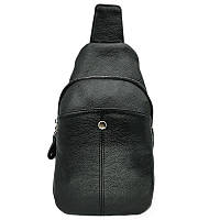 Стильная мужская сумка-слинг нагрудная из натуральной кожи на молнии, чёрная 817510