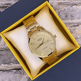 Стильний чоловічий наручний годинник Casio S398 M Gold-Gold