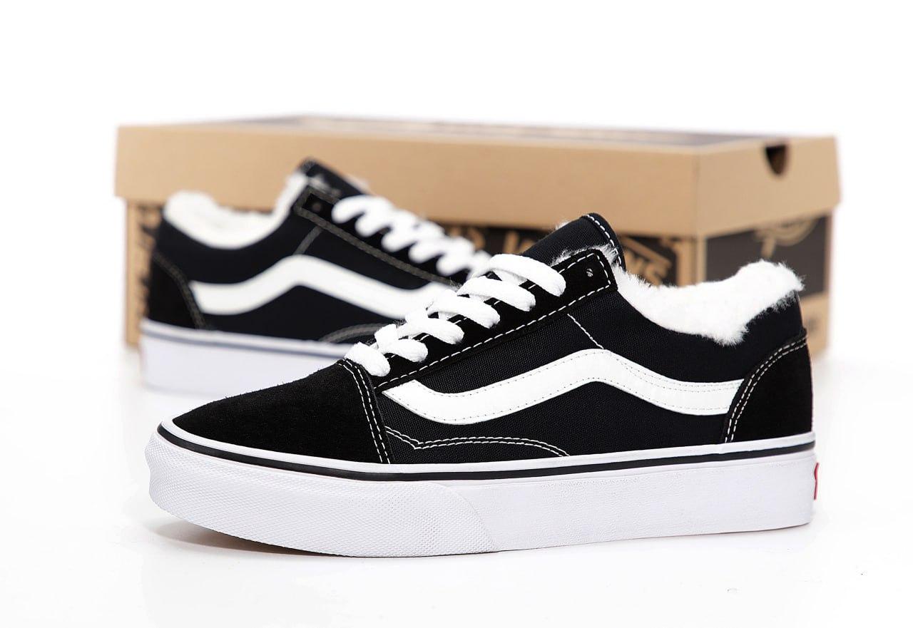 Зимові кеди з хутром Vans Old Skool Black White Low