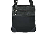 Мужская текстильная сумка с кожаными вставка через плечо, материал Оксфорд, чёрного цвета 8010710