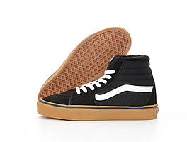 Зимові чоловічі кеди з хутром Vans SK-8 Black White Gum Suede (Замшеві теплі кеди Ванс Олд Скул)