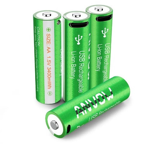 Акумулятор (батарейка) АА Tipe-C USB пальчиковий 2200мАг (3400мВтг) Li-ion 1.5V 4 шт. + шнур заряджання