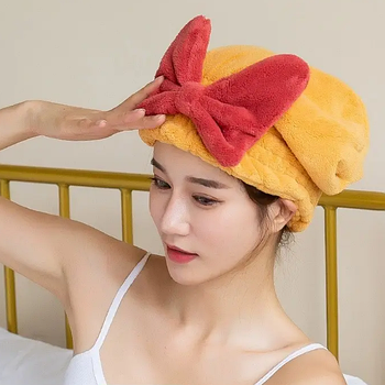 Рушник шапка для сушіння волосся виготовлена з мікрофібри, що не пошкоджує структуру волосся жовта