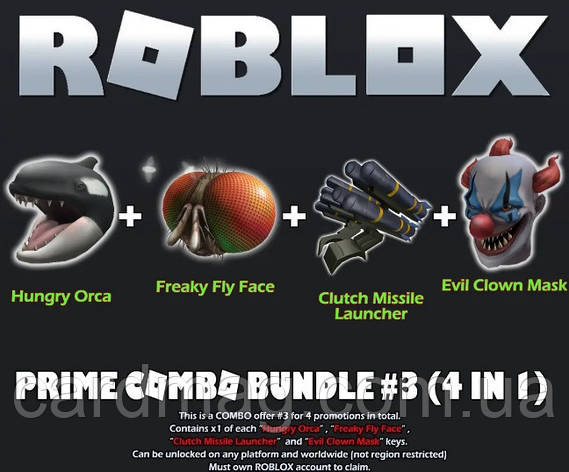 Roblox: Prime Combo Bundle #4 (Hungry Orca, Fly Face, Clutch Missile, Evil Clown), фото 1