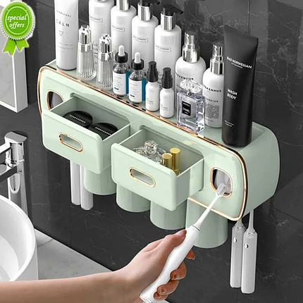 Диспенсер-полиця для зубного приладдя з 4 склянками A1910, фото 1