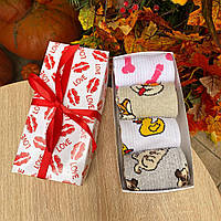 Набор женских носков длинных весна-осень с модным милым принтом 4 пары 36-41 в подарочной упаковке BG