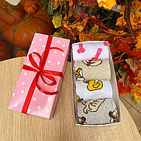 Набор женских носков высоких весна-осень с милыми забавными рисунками на 4 пары 36-41 на подарок BG
