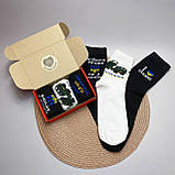 Бокс чоловічих чорно-білих шкарпеток 40-45 р 3 пари з українською символікою якісні та демісезонні, прикольні, фото 6