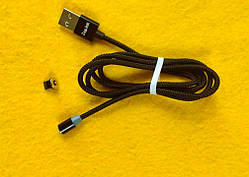 Магнітний USB кабель 3А з заглушкою Lightning, чорний