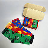 Гарний комплект чоловічих шкарпеток 40-45 р на 3 пари з мультяшним принтом різнокольорові та прикольні, бавовняні, фото 3