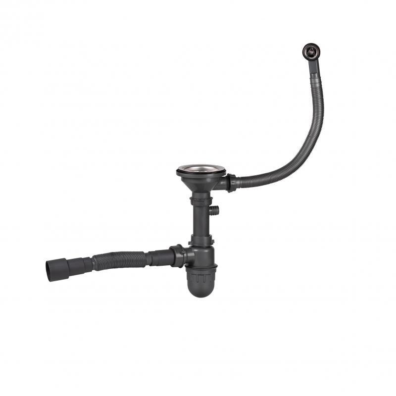 Сифон для кухонної мийки Lidz (GRA) 47 01 003 01 з круглим переливом (вихід 50/40 мм), фото 1