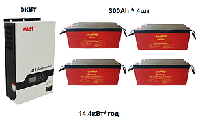 Комплект резервного живлення 14,4кВт*год (5кВт + Gel 300Ah) MUST PV18-5248PRO + NetPRO HTL 12-300