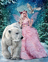 Алмазная вышивка Принцесса и белый медведь Мозаика круглыми камнями Снежный ангел 40х50 Картины стразами