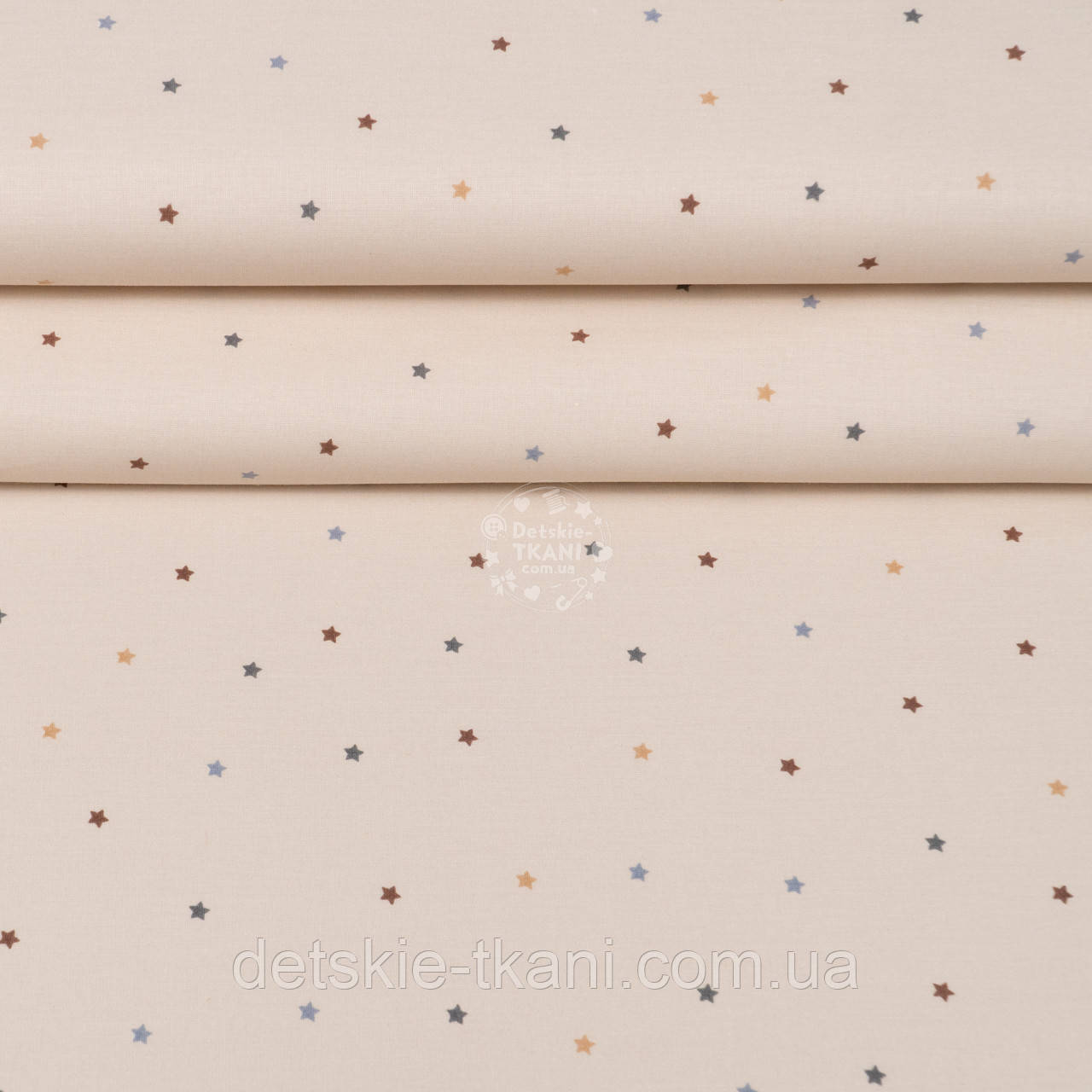 Ранфорс шириною 240 см "Різнокольорові зірочки" на бежевому тлі, №4831, фото 1