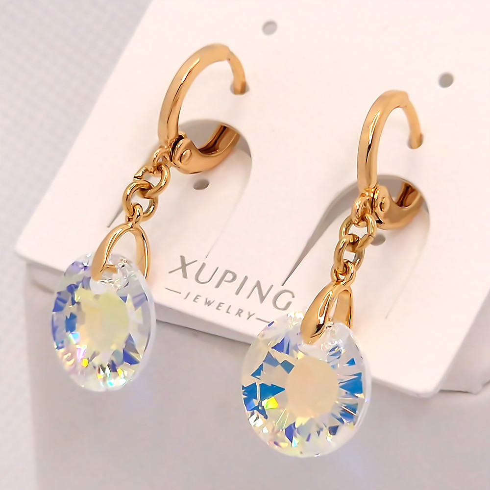 Сережки ХР. Позолота 18К. Камені: Swarovski. Довжина: 32 мм, ширина: 12 мм