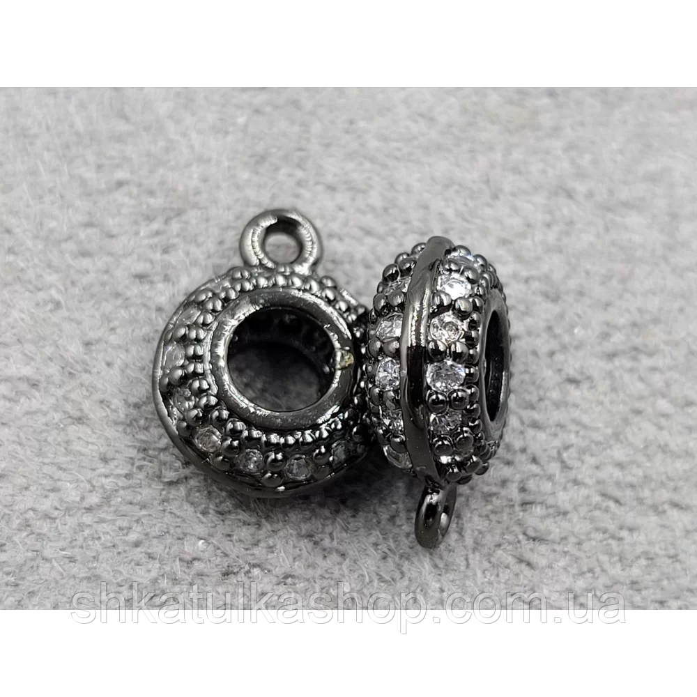 Бейл 8*4мм, тримач для кулона чорний зі стразами, фото 1