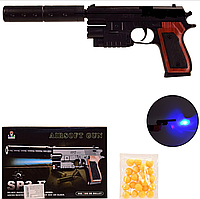 Детский Пистолет с Глушителем Лазерным прицелом и фонариком