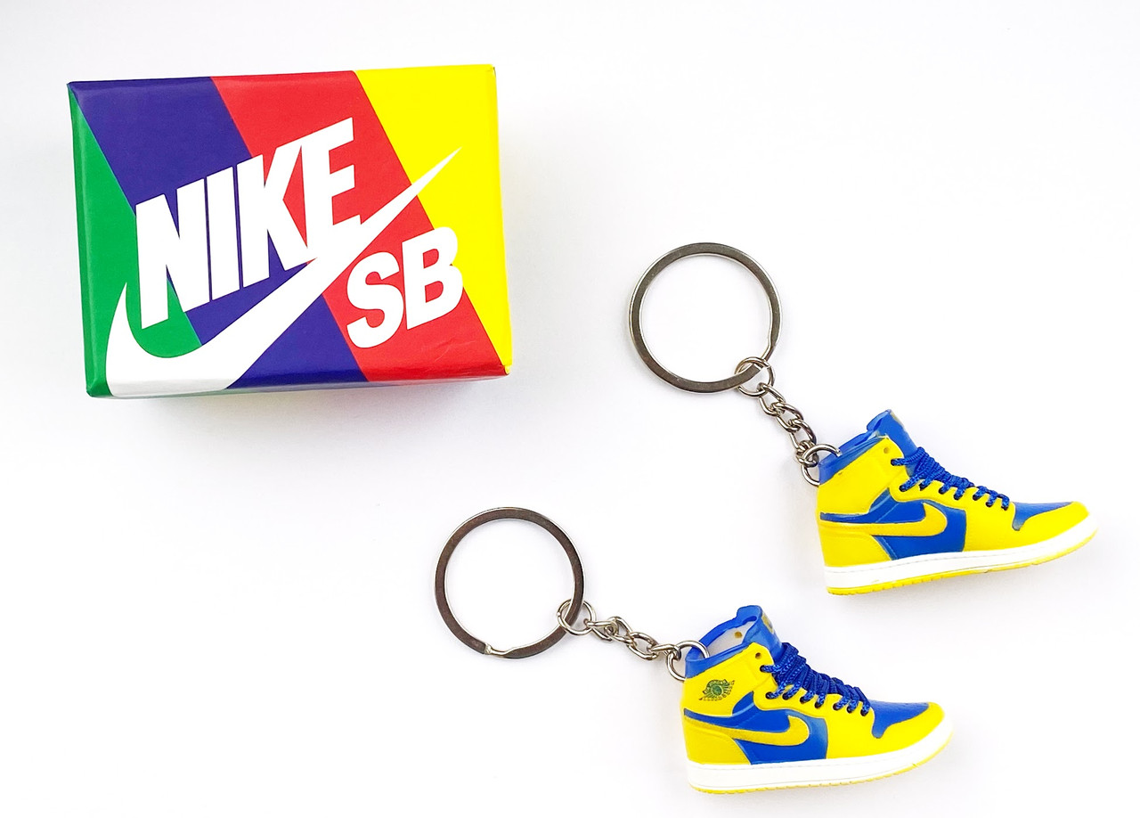 Мини обувь, фингер шузы, брелок Nike AIR Jordan Blue Yellow з коробкою Color, фото 1