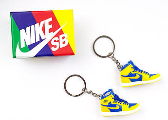 Мини обувь, фингер шузы, брелок Nike AIR Jordan Blue Yellow з коробкою Color