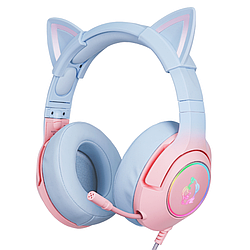 Ігрові, геймерські стерео накладні навушники з мікрофоном і підсвіткою ONIKUMA Gaming LED K9 Блакитно-рожевий