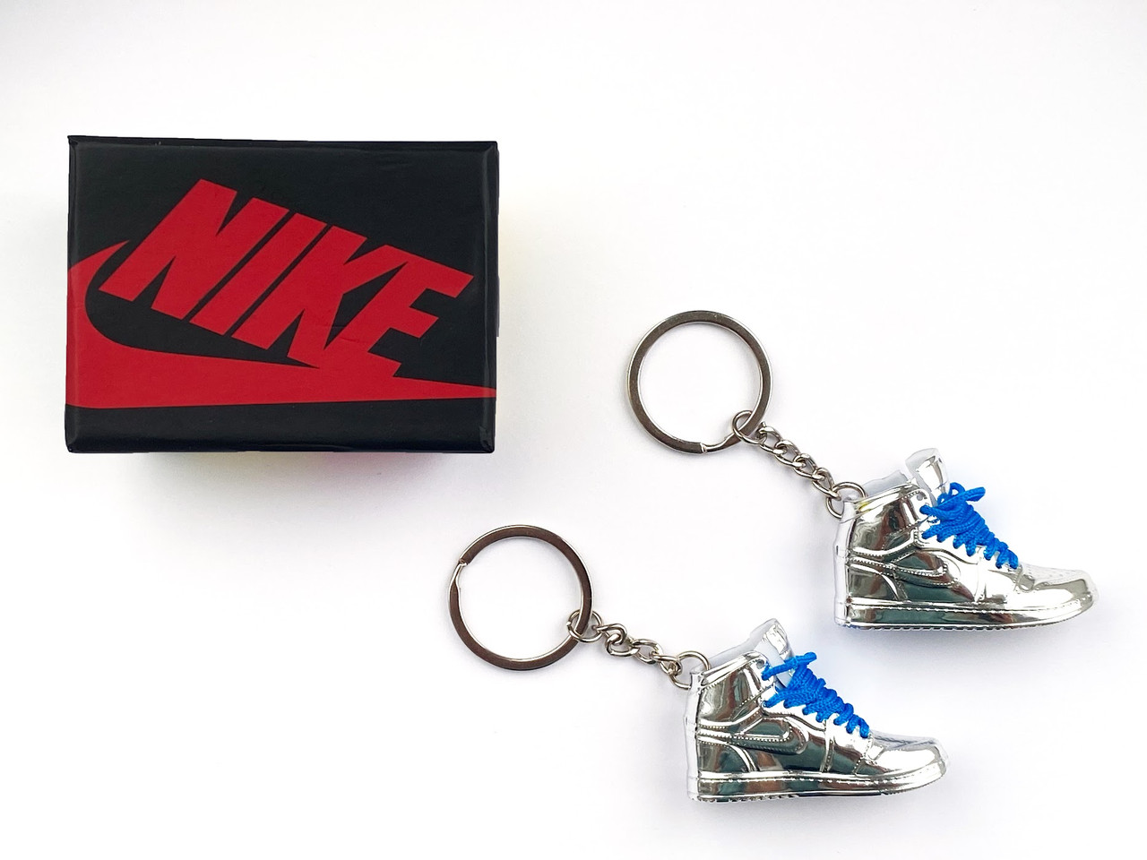 Мини обувь, фингер шузы, брелок Nike AIR Jordan Silver Blue Chrome з коробкою Black