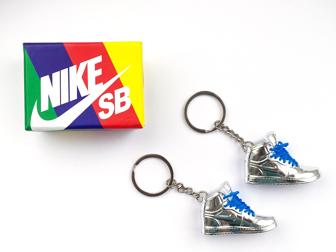Мини обувь, фингер шузы, брелок Nike AIR Jordan Silver Blue Chrome з коробкою Color