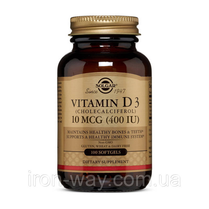 Solgar Vitamin D3 10 mcg (400 IU) (100 softgels), фото 1